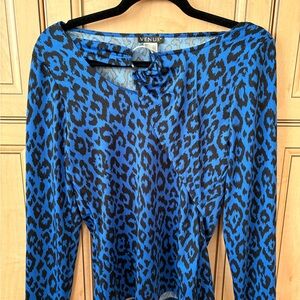 VENUS Vibrant Blue Animal Print Blouse